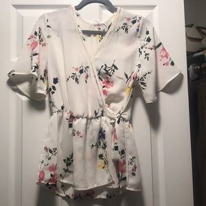 Pink, yellow, black and white blouse